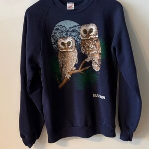 Hanes vintage Navy Owl Graphic Crewneck Sweater
